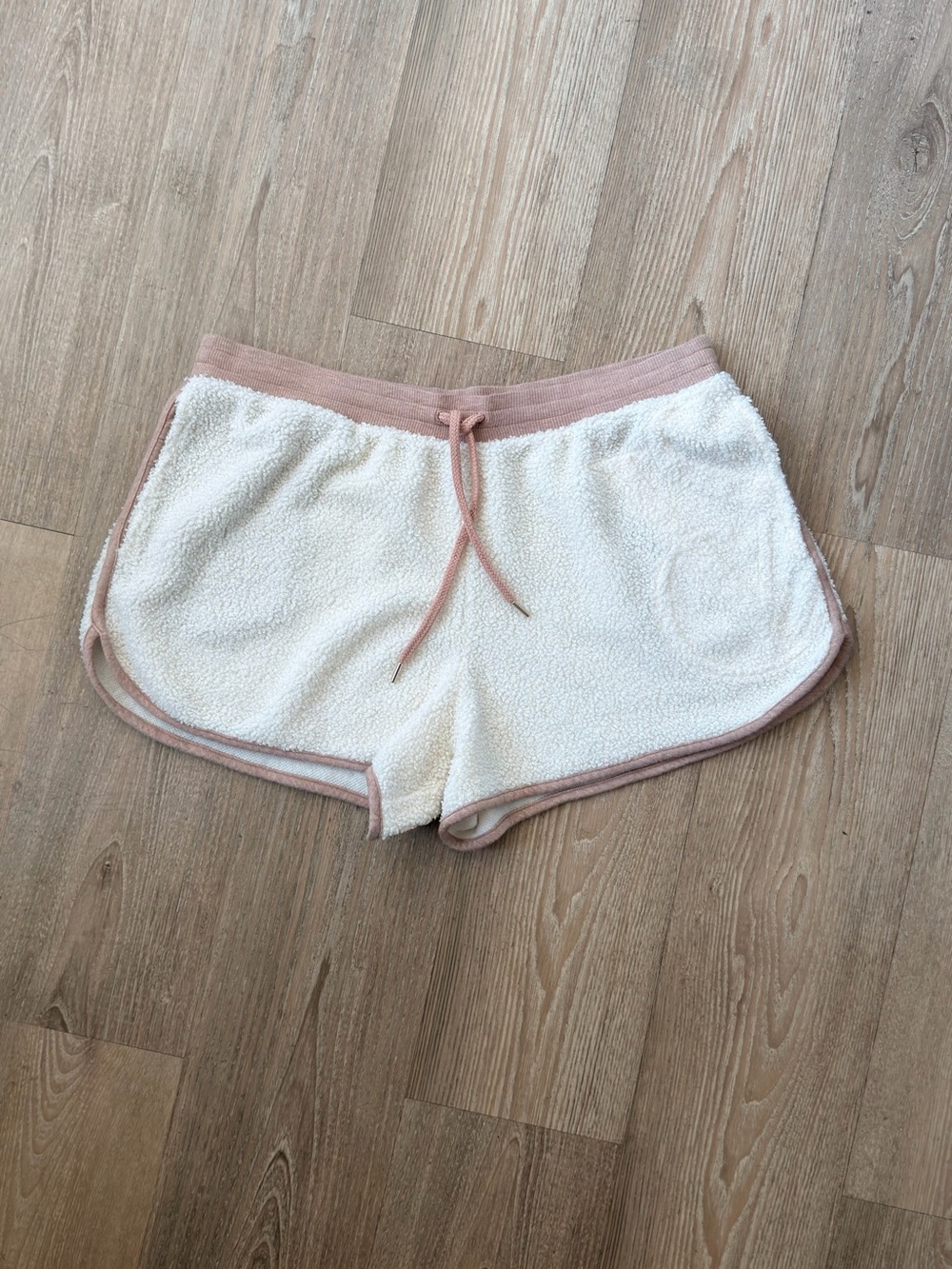 Victoria's Secret Cream Sherpa Shorts with Blush Trim
